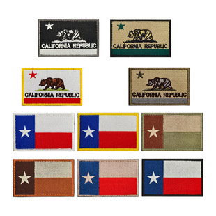 美国德克萨斯州加利福尼亚州灰熊旗帜魔术贴士气章刺绣徽章包布贴