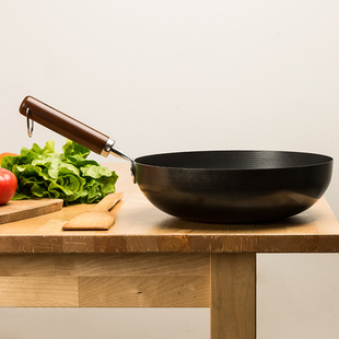 日本铁锅Yoshikawa吉川乡技木柄铁制炒锅煤气电磁炉用中式炒锅