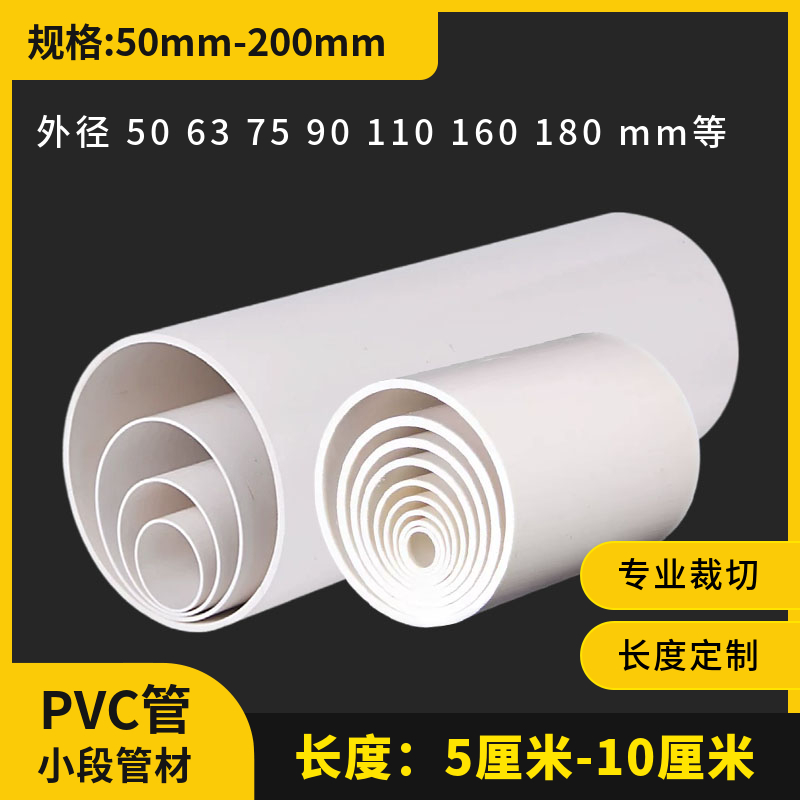 PVC短管10厘米长50 63 75 90 110 160mm小段管排水塑料排烟管风管 基础建材 UPVC管 原图主图