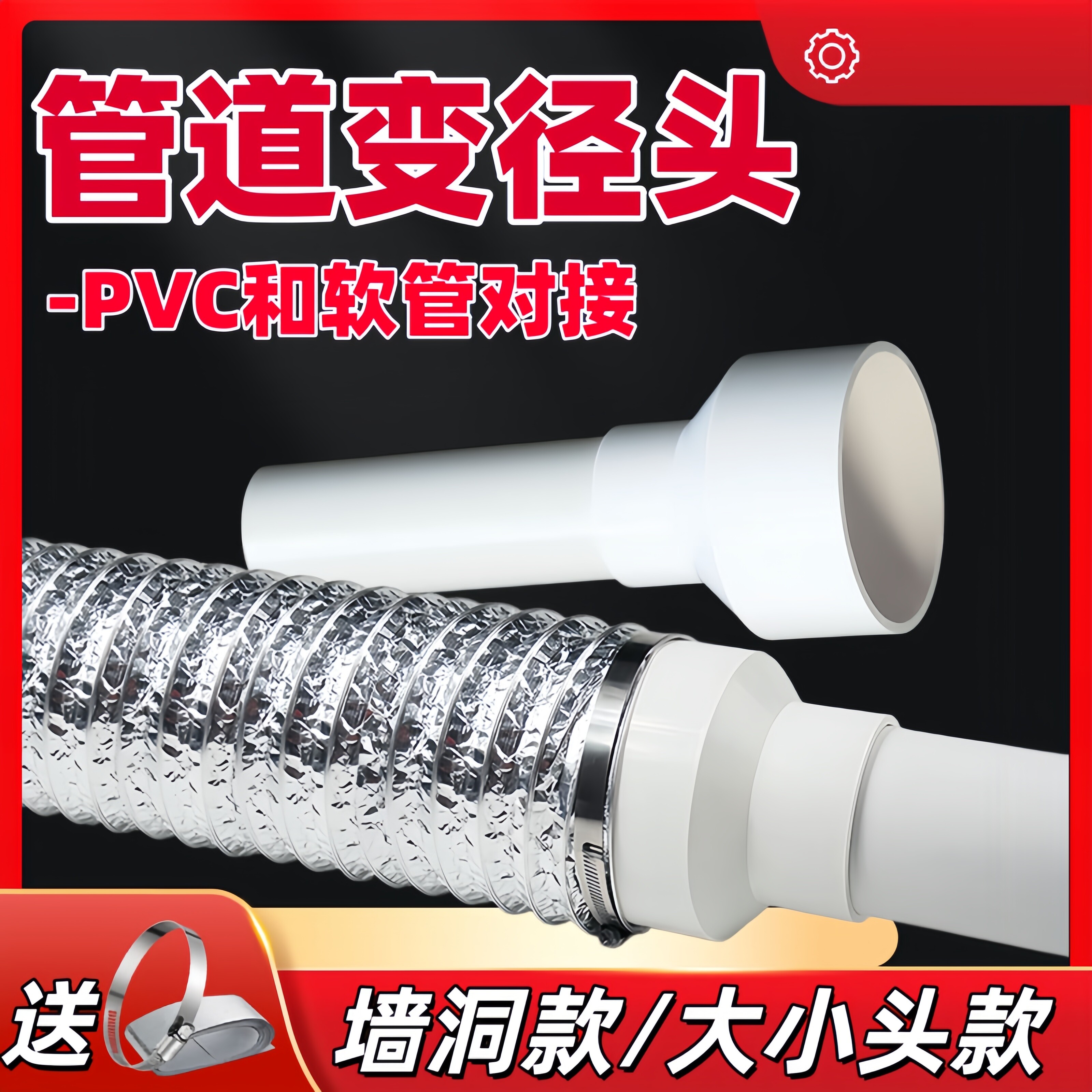 适合63 75 90 160墙洞变径圈大小转换接头管材链接件排风排烟管
