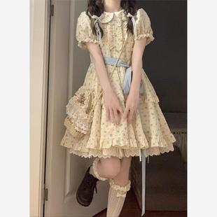 甜美娃娃领碎花连衣裙子女夏季 公主裙小个子收腰蓬蓬裙 泡泡袖 法式