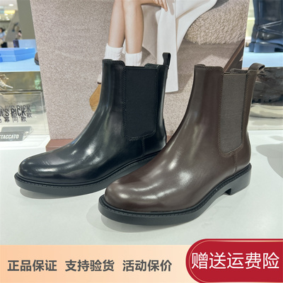 思加图2025新款Yesterday英伦切尔西靴复古黑色加绒短靴EFI34DD5