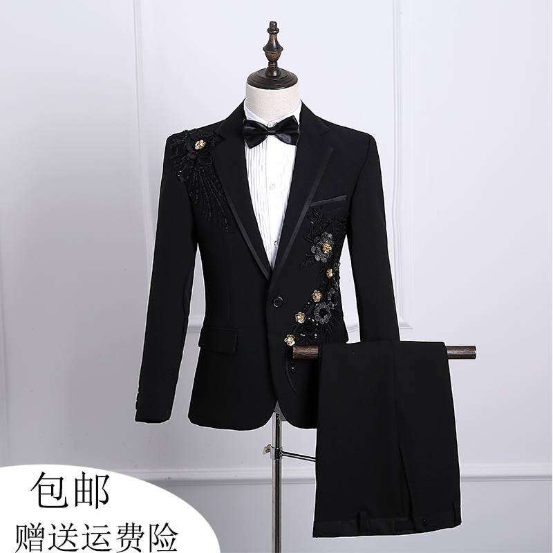 新款演出服男成人西服套装歌手主持人服装舞台大合唱司仪表演礼服