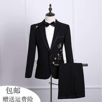 新款演出服男成人西服套装歌手主持人服装舞台大合唱司仪表演礼服