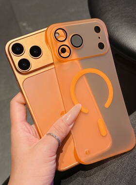 轻薄磨砂无边框PC硬壳适用苹果17promax手机壳磁吸充电16/15/14自带镜头膜13情侣保护套半包散热12简约小众11