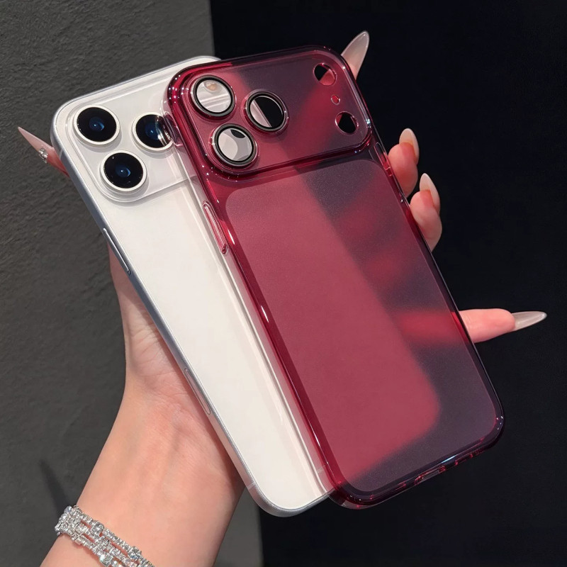酒红色大视窗软壳适用苹果18promax手机壳新款iphone18pro半透明磨砂防指纹17pm镜头相机全包16p防摔保护套