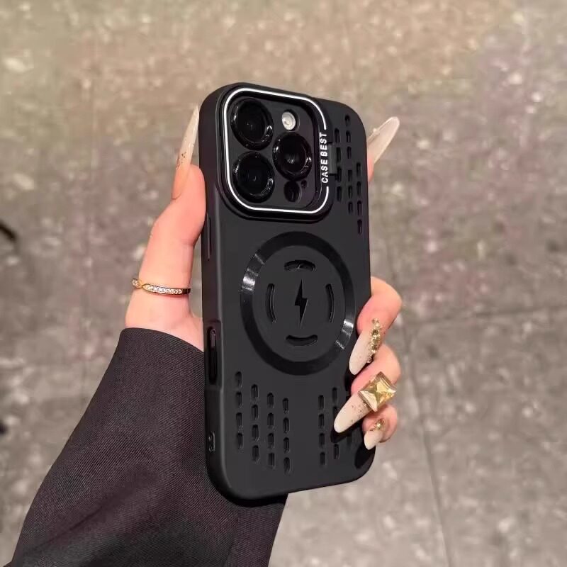 散热镂空磁吸镜头支架适用iphone13手机壳苹果16/15pro保护套高级感15promax全包防摔14冰雾散热透气12夏季壳