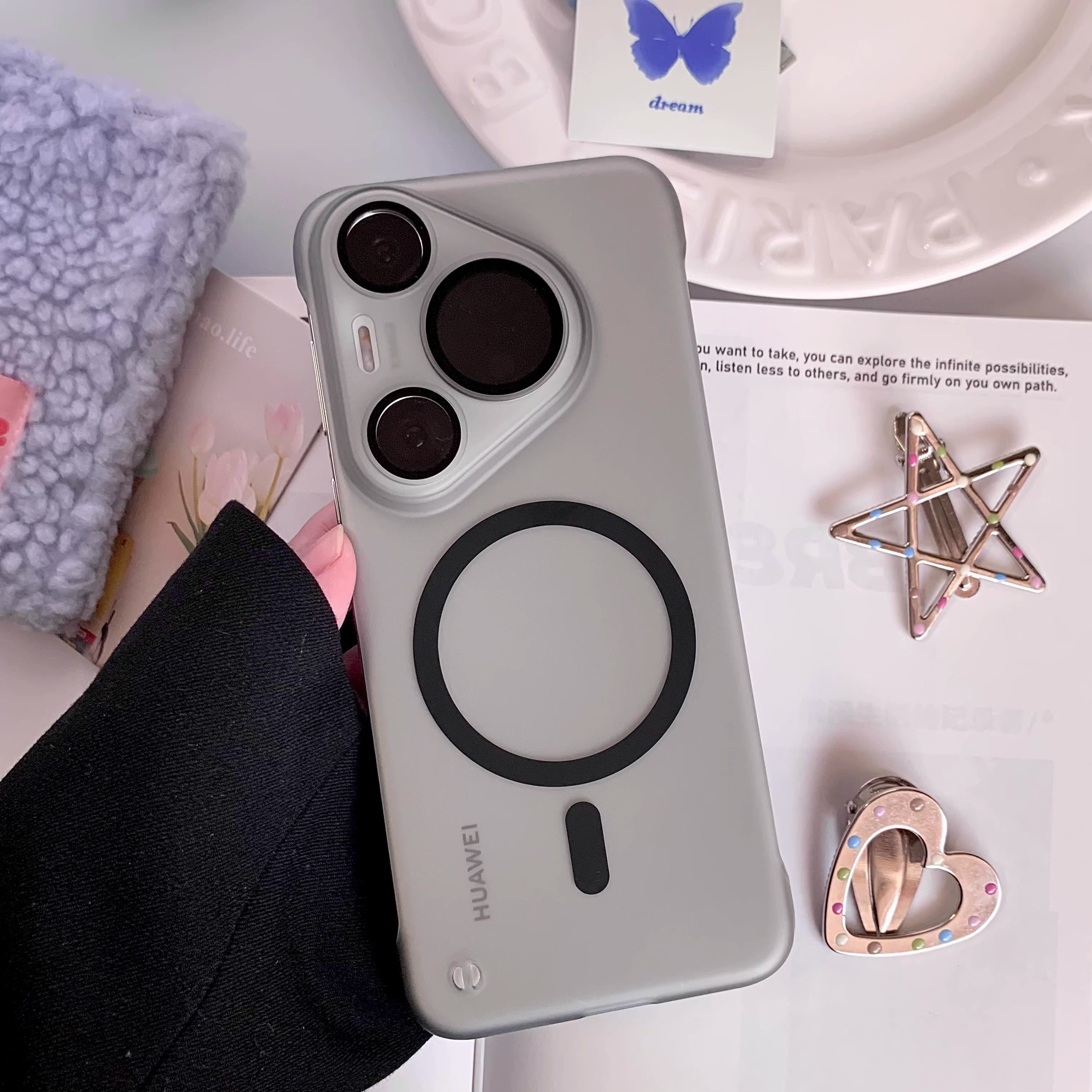 冰雾轻薄无边框适用华为pura80pro+手机壳超薄p70ultra磨砂防指纹p70保护套pura80ultra磁吸半透明P80Pro时尚