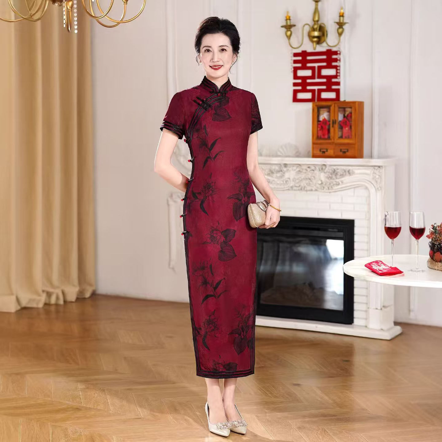 老上海旗袍真丝桑蚕丝高端年轻款喜妈妈高端婚宴礼服轻奢高级感