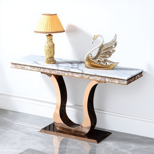 轻奢大理石不锈钢玄关台条案入户正对门玄关桌酒店客厅靠墙端景台