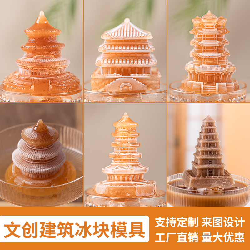 文创建筑冰块模具硅胶酒吧调酒磨