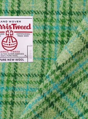 英国Harris Tweed西太后绿色格纹羊毛呢经典复古哈里斯粗花呢面料