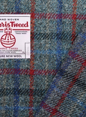 蓝灰色格纹英国进口Harris Tweed哈里斯粗花呢大衣西装手工羊毛料