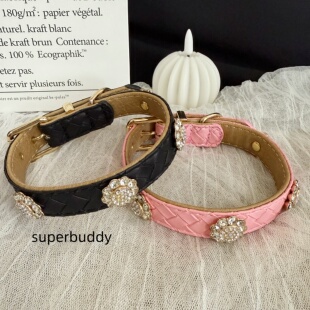 Superbuddy新品璀璨夺目系列双层PU皮狗狗项圈牵引绳套装
