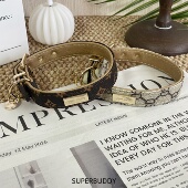 Superbuddy新品 经典 老花系列双层PU皮宠物项圈金属扣狗项圈