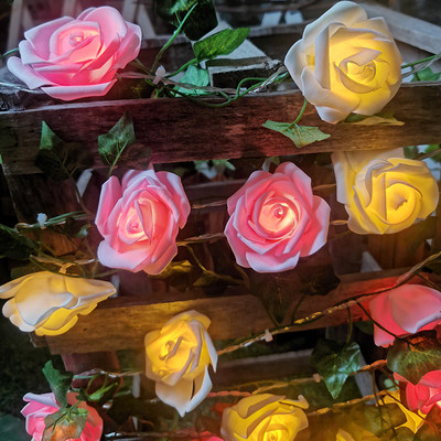 绿叶玫瑰花彩灯串庭院民宿装饰灯