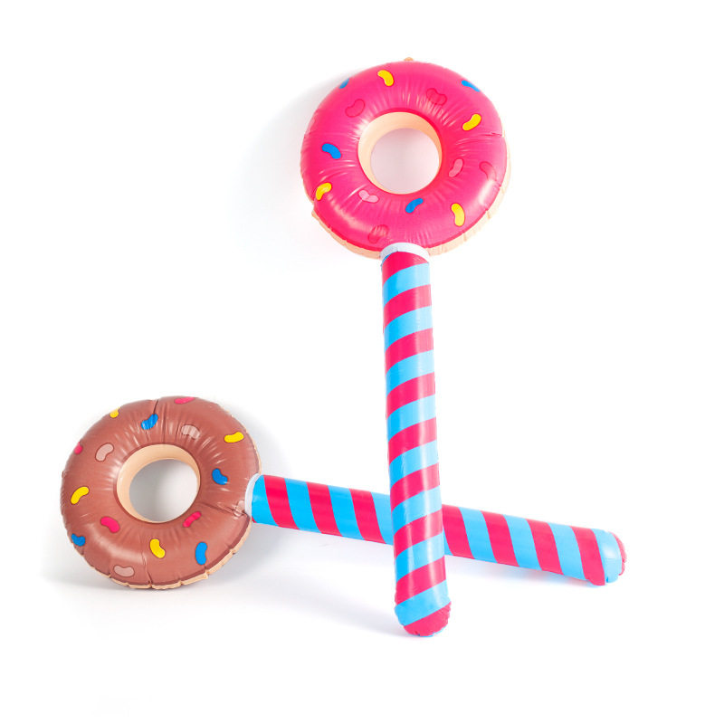 现货长柄仿真棒棒糖可爱大号充气长棒甜甜圈充气儿童彩色加厚PVC