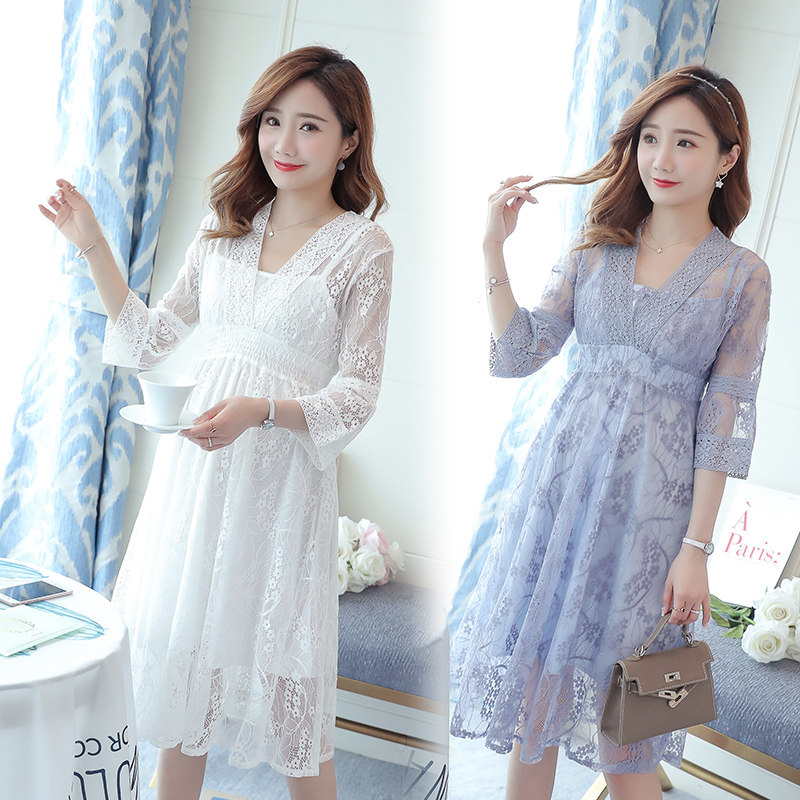 孕妇夏装连衣裙2021新款时尚宽松潮妈两件套中长款孕妇装夏天裙子