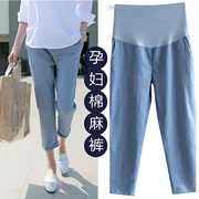 Quần bà bầu mùa hè phần mỏng mặc cotton 2019 và quần lanh 9 điểm thời trang quần legging nâng bụng 3-5-9 tháng - Phụ nữ mang thai quần / quần bụng