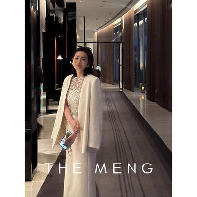 THE MENG【印记】环保醋酸面料珠片绣烟花西装休闲裤半裙套装女春