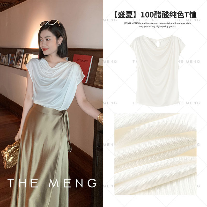 梦梦THE MENG【盛夏】100醋酸设计师款纽扣纯色T恤