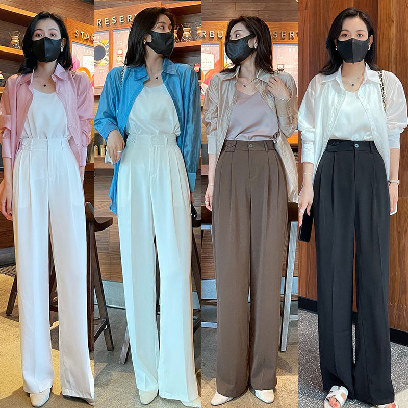 简约衬衫搭垂感西裤套装2022春夏新款防晒衬衫搭阔腿裤长裤套装