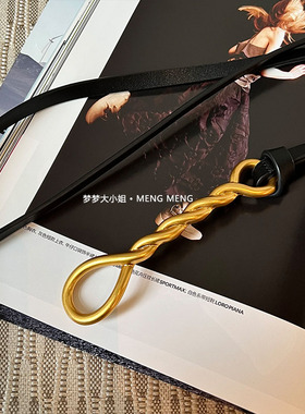 梦梦THE MENG【金扣】时尚气质黑色女士百搭皮带腰带