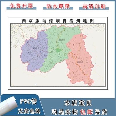 西双版纳傣族自治州地图90cm云南省高清办公室防水覆膜背景墙贴