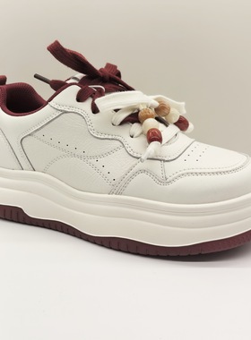 意尔康女鞋2026春季新款时尚轻便红色厚底板鞋女运动休闲小白鞋