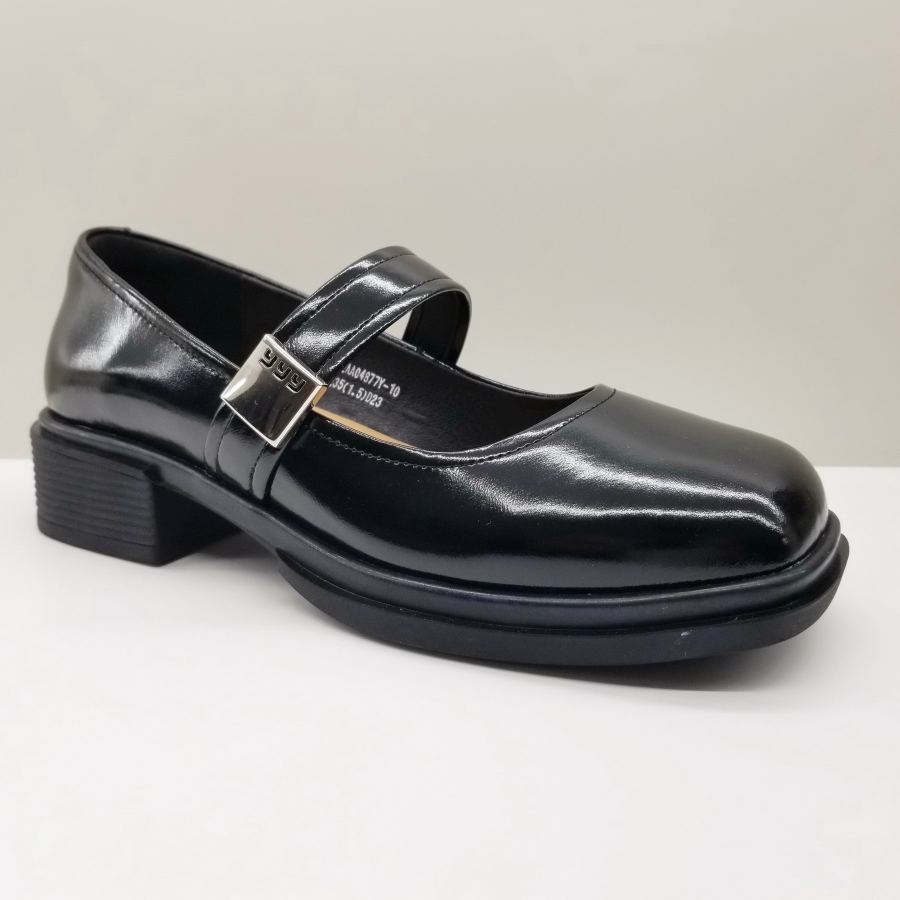 意尔康女鞋2024秋季新款时尚一字带中粗跟方头亮面玛丽珍鞋皮鞋女