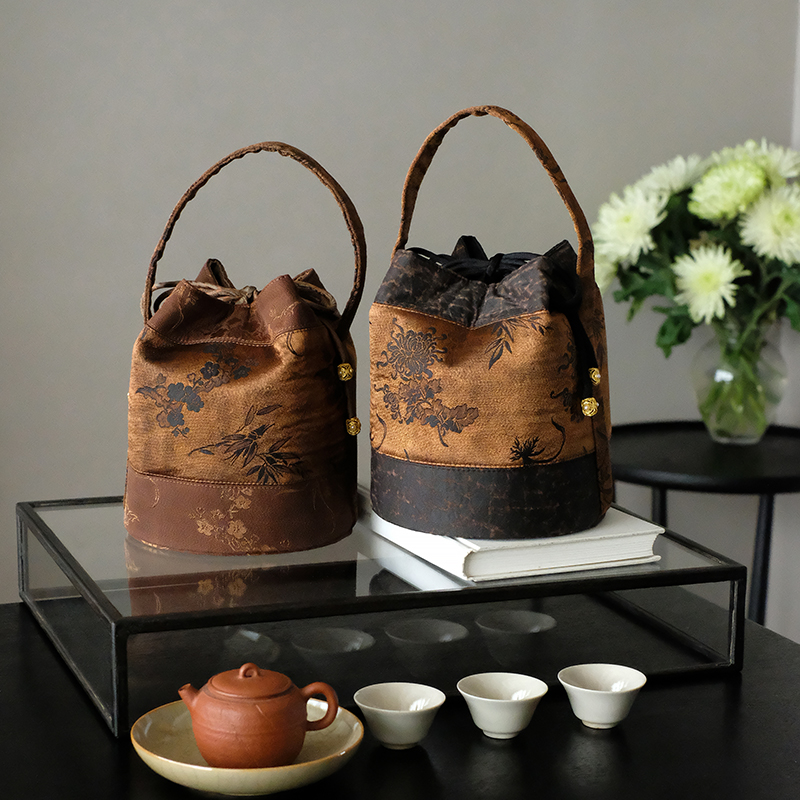 慢蓝香云纱便携式茶具收纳包