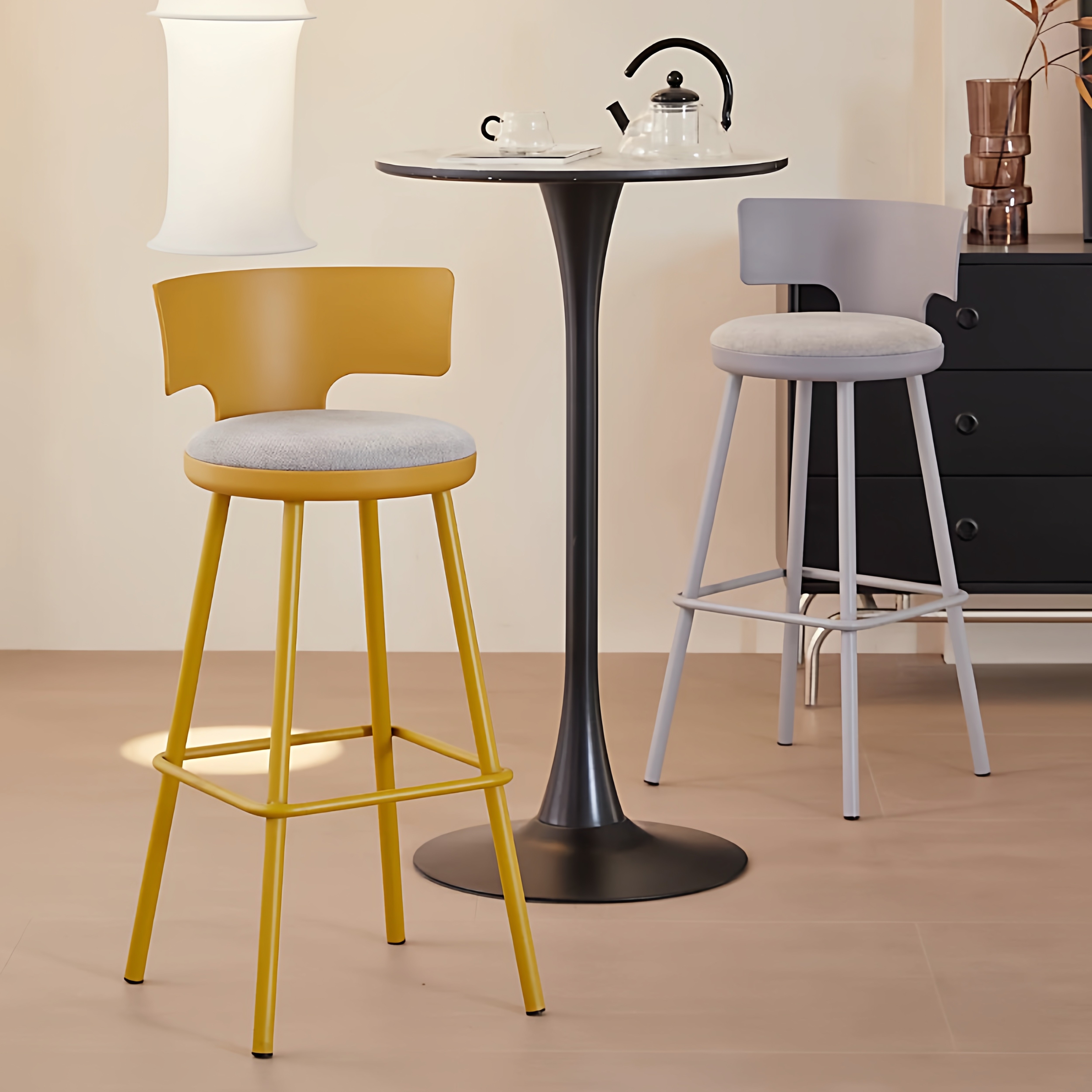 北欧简约高脚凳吧台椅创意网红酒吧椅奶茶店前台椅子餐椅靠背凳子