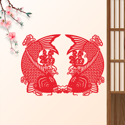 平安喜乐福字静电贴窗花乔迁新居剪纸年年有余鱼玻璃门窗户贴水贴
