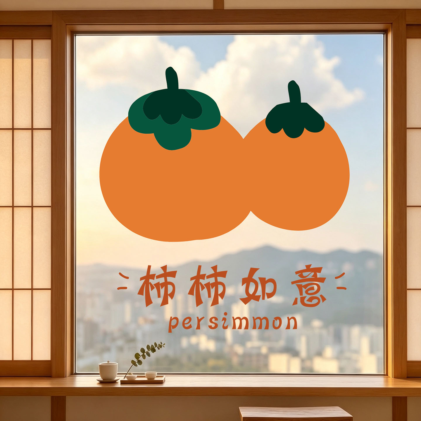 柿柿如意窗花静电贴福字新房玻璃门窗贴新居布置搬家入宅用品装饰图片