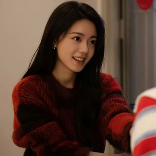 骄阳似火赵今麦同款红色格子新年喜庆宽松慵懒风毛衣长袖圆领针织