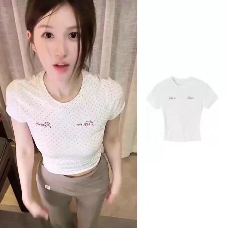 赵露思明星同款波点刺绣修身显瘦纯棉短袖T恤收腰阔腿裤两件套潮,女装/女士精品,时尚套装,淘宝优惠券,粉丝福利购,淘宝优惠卷