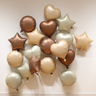 奶油白焦糖色巧克力色心形五角星圆形韩国ins风气球铝膜生日布置