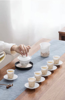 淄博博山陶瓷琉璃大观园冰种羊脂玉瓷高端功夫茶具轻奢高档礼盒装