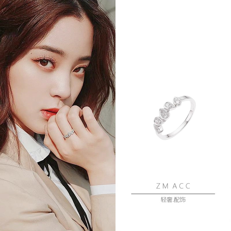 女纯银时尚通勤白鹭水滴钻戒指