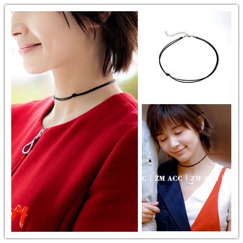 曲筱绡简约百搭黑色油蜡绳choker颈链女项链