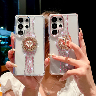 壳 时光支架适用三星S25Ultra手机壳高透软边防摔S23PLUS闪钻支架Galaxys24高级感奢华水钻s24保护套女生新款