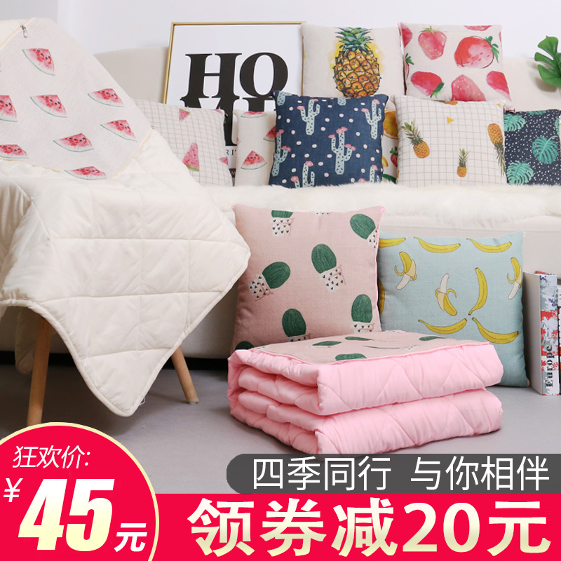 抱枕被子两用水果棉麻办公室靠垫汽车用靠枕头午睡加厚毯子二合一