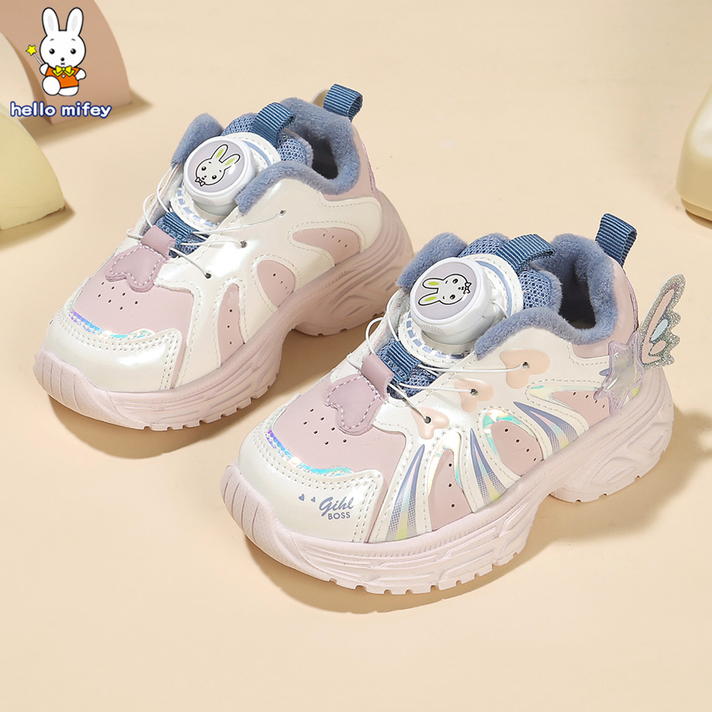 小兔米菲冬季女童加绒运动鞋