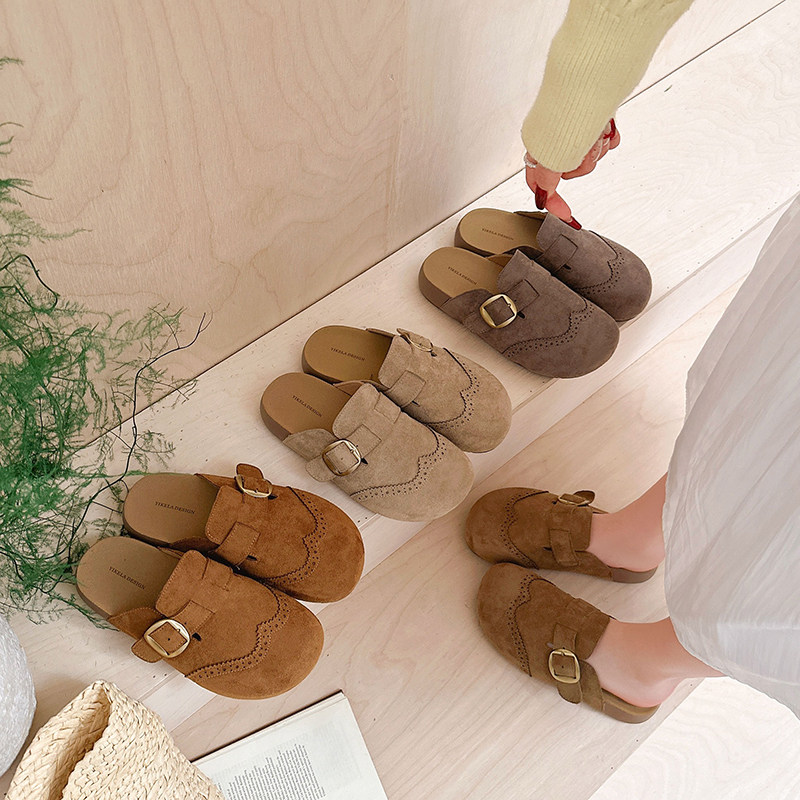 布洛克懒人半拖鞋2026春夏新款韩系无后跟女单鞋休闲软底美拉德系,女鞋,包头拖,淘宝优惠券,粉丝福利购,淘宝优惠卷