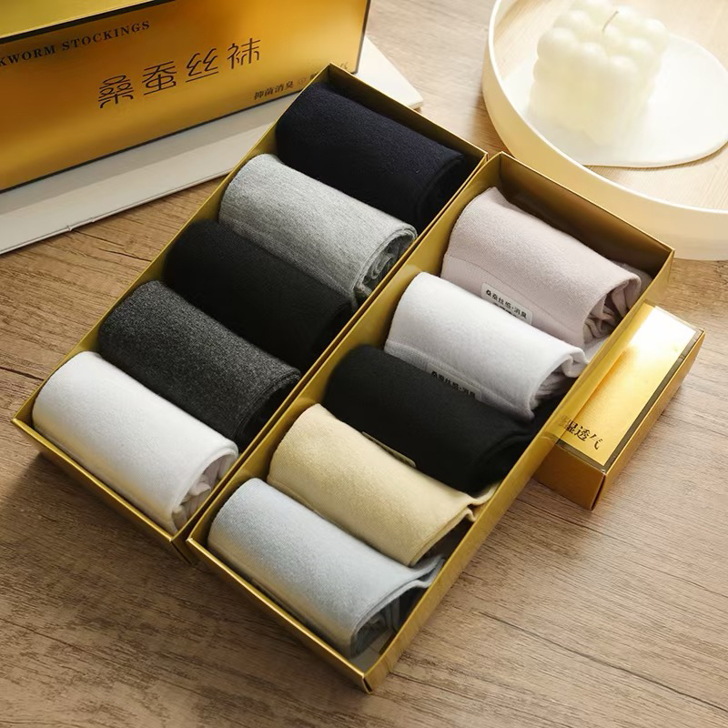 商柜高货~桑蚕丝一线成型无缝中筒袜子(5双装)