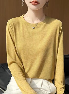 极简风圆领套头莱赛尔天丝打底衫女2026春夏薄款纯色百搭宽松上衣