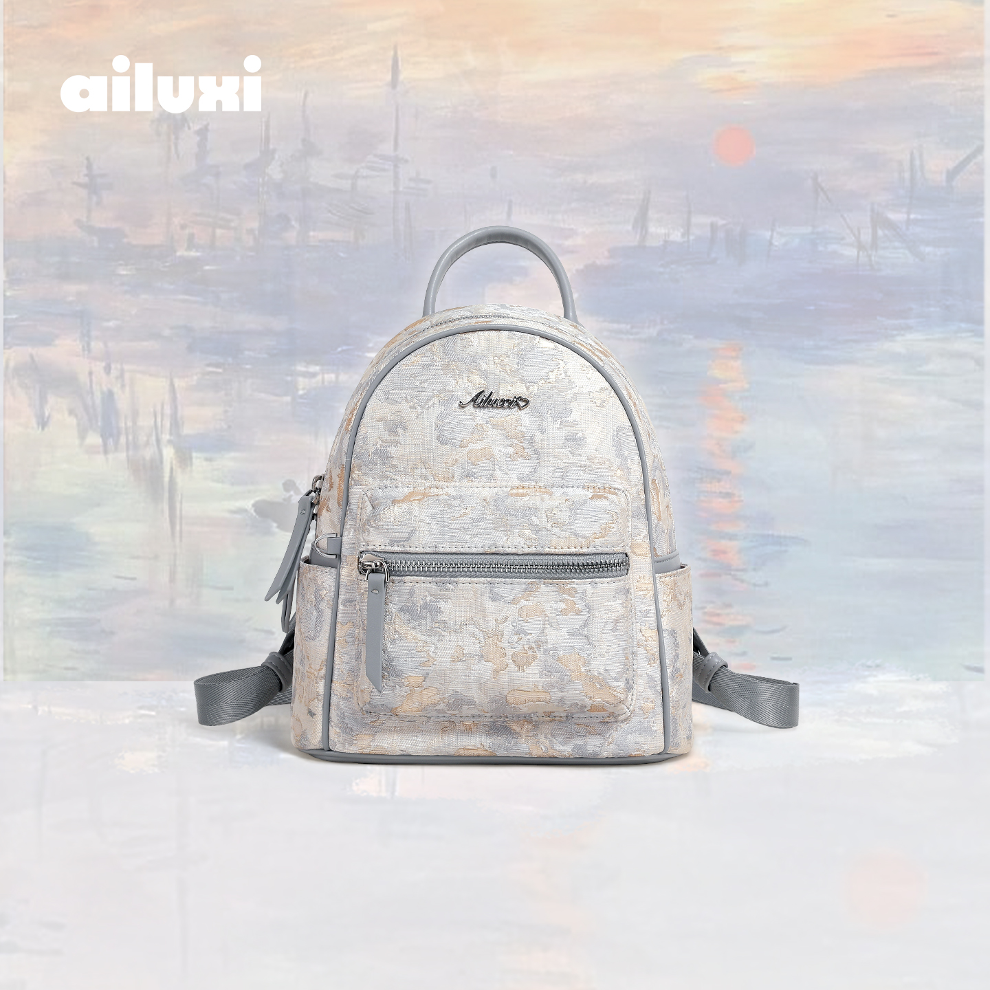 爱路喜油画双肩包包女大学生可爱高级感高颜值通勤旅游大容量背包