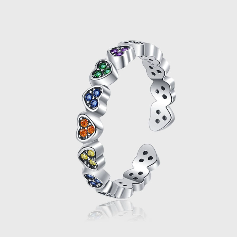 s925纯银彩虹锆石开口设计戒指