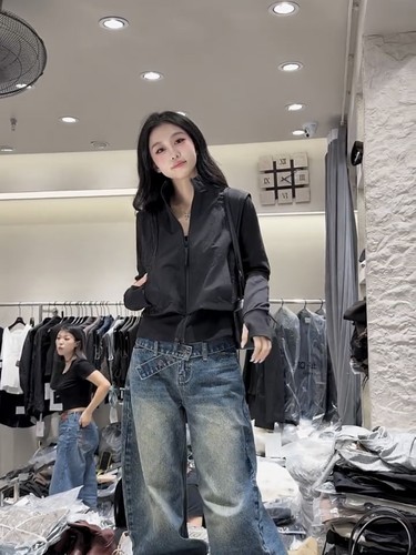 YKS正品 欧货纯色立领拉链抽绳假两件短外套女韩版宽松显瘦2026秋