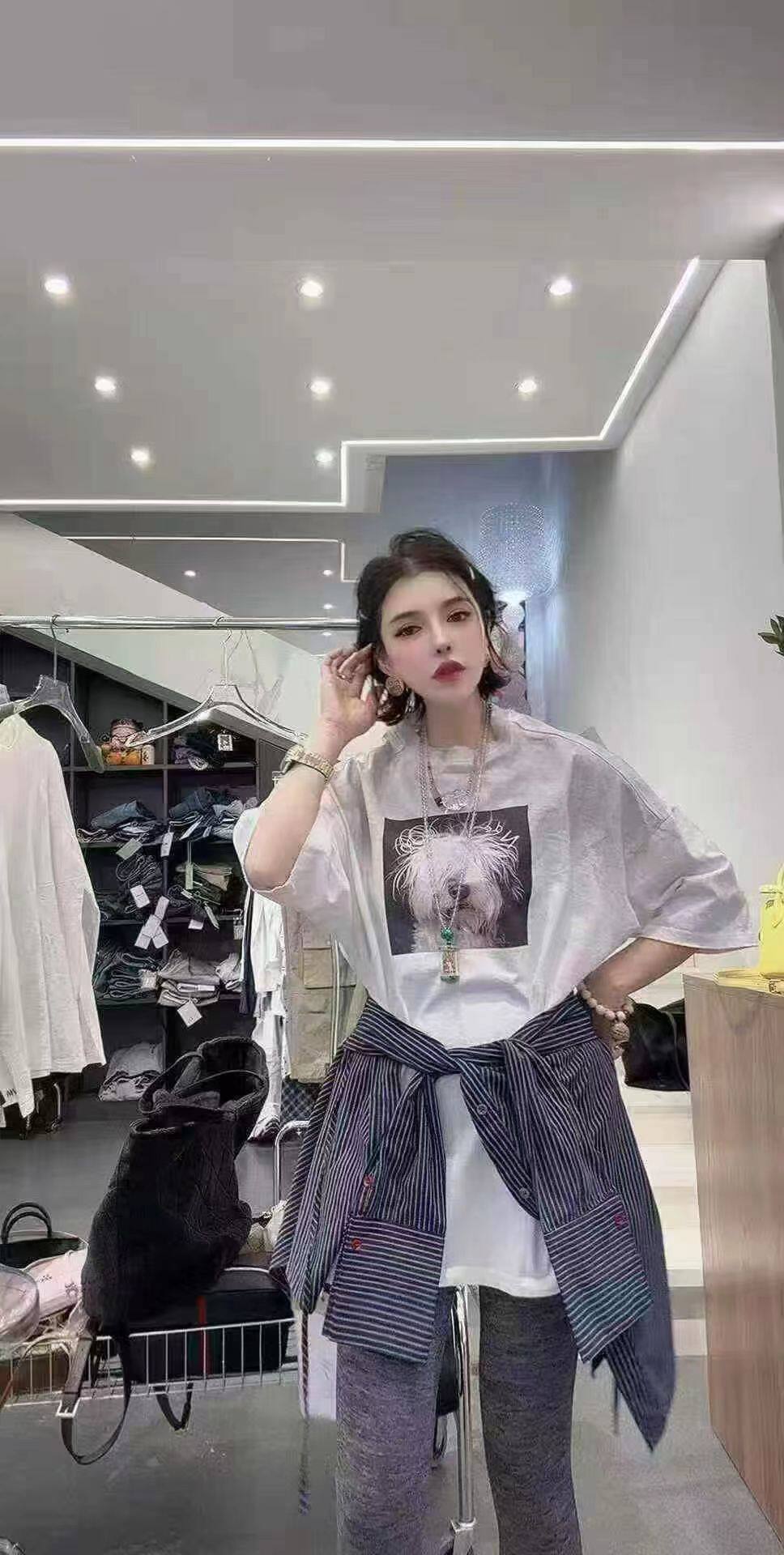 韩系洋气小狗印花短袖圆领T恤裙叠加条纹腰封两件套女2026夏新款